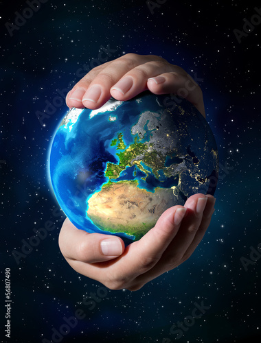 earth in the hands - Europe - universe background