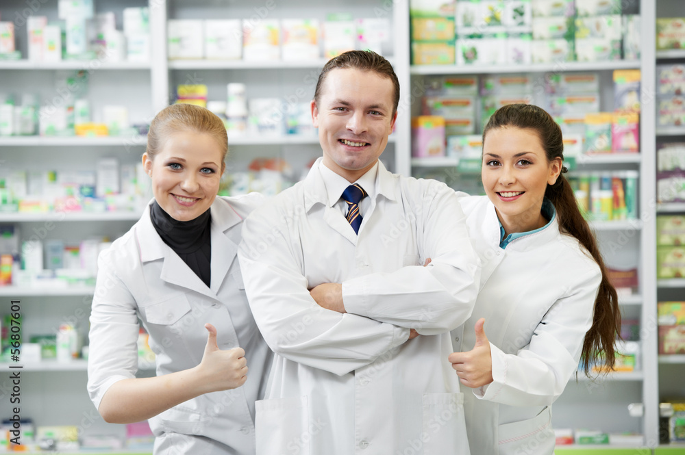 Pharmacy chemist group in drugstore Pharmacy chemist group in drugstore