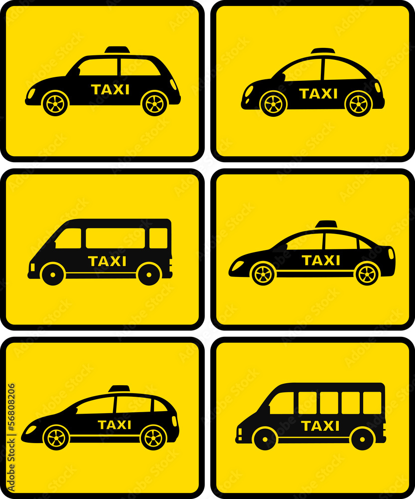 taxi cars set on yellow buttons