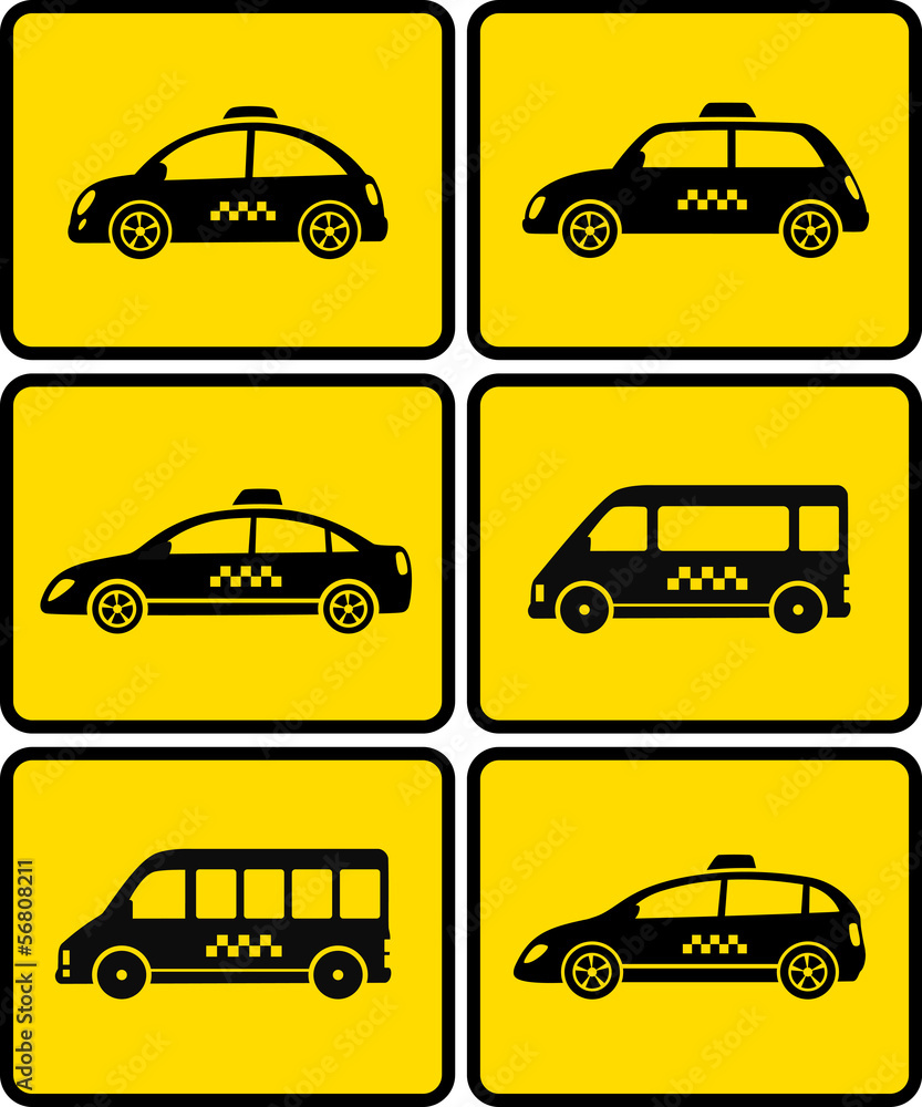 set of cars with taxi symbol