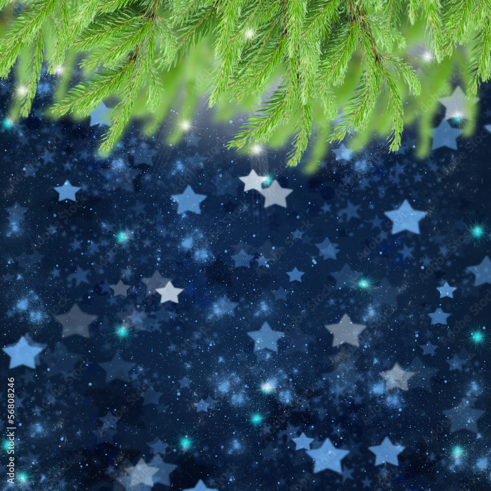 christmas background with fir traa and stars