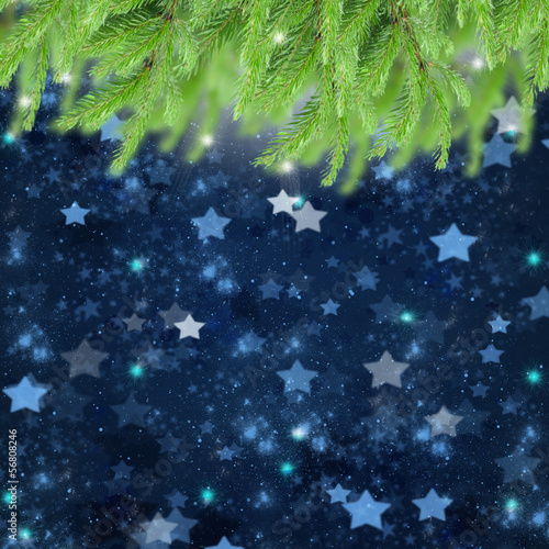 christmas background with fir traa and stars photo