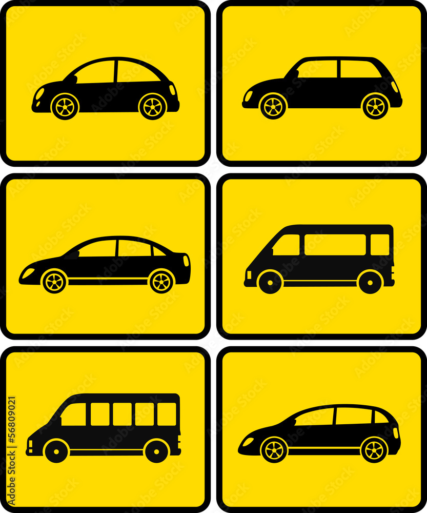set of cars on yellow buttons