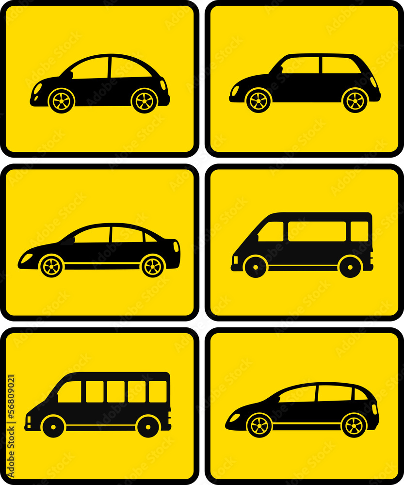 set of cars on yellow buttons set of cars on yellow buttons