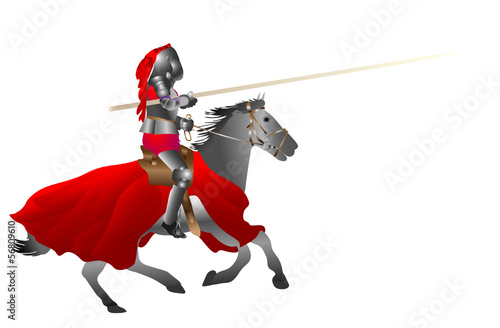 medieval armored knight armed with pike jousting on the horse