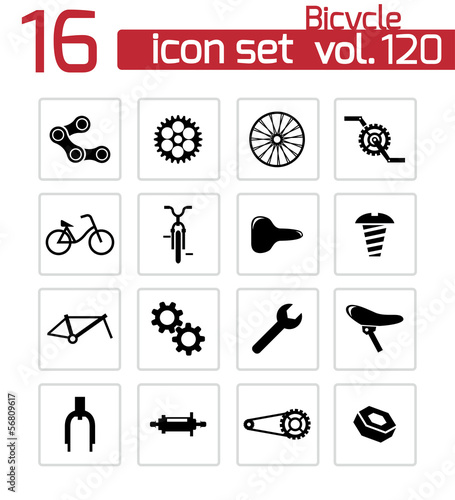 Vector black bicycle part icons set