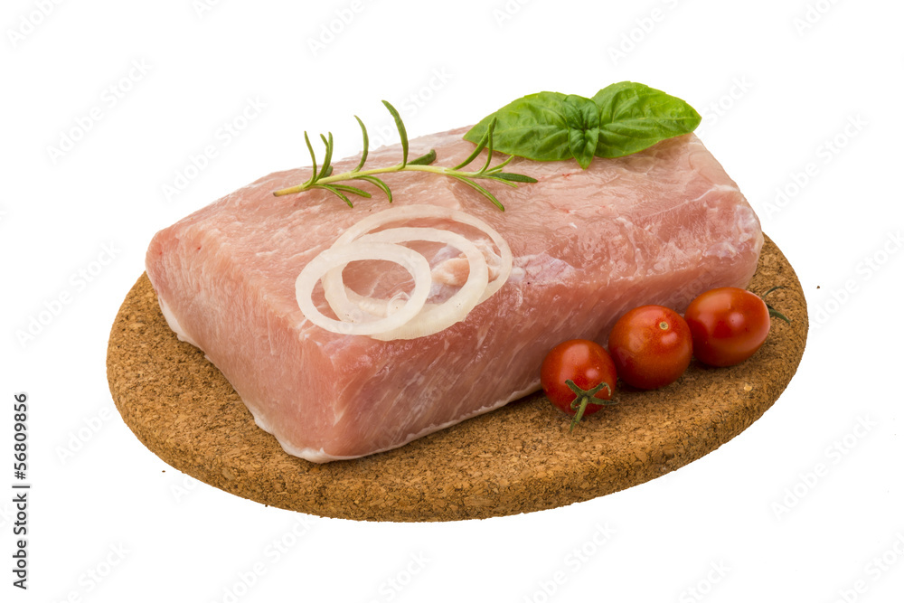 Raw pork with onion, basil and rosemary Raw pork with onion, basil and rosemary