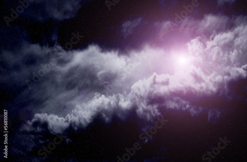 Space background with nebula and bright star.