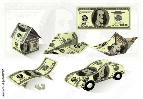 Dollar objects. Vector set.