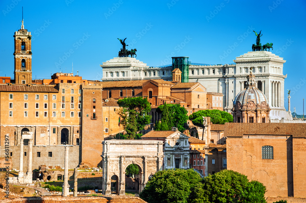 Roma, view of ancient palaces and imperial forum