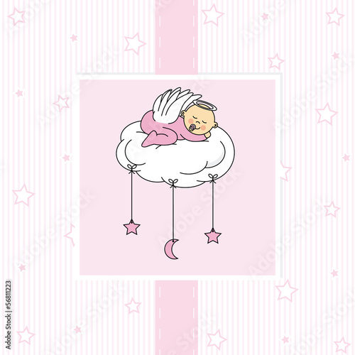 baby girl sleeping on a cloud. Birthday Card