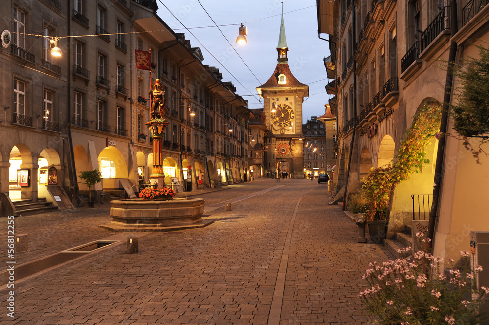 Alley to clock tower at Bern on Switzerland