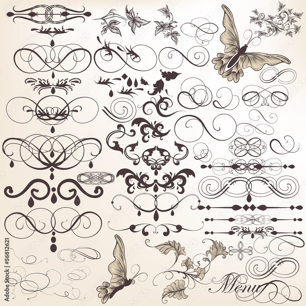 Vector set of calligraphic design elements and page decorations Vector set of calligraphic design elements and page decorations