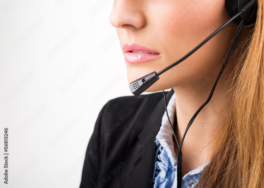 Close up photo of female face with headphone Close up photo of female face with headphone