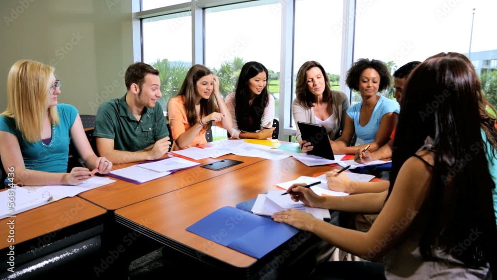Young College Undergraduates Working Female Tutor Young College Undergraduates Working Female Tutor