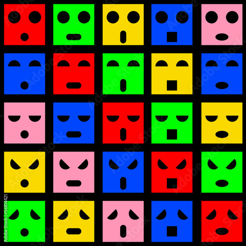 Icons of smiley emotion faces. Vector illustration.