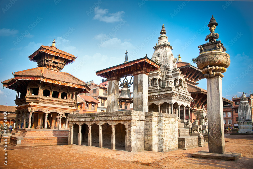 Temples of Durbar Square in Bhaktapur, Nepal. - obrazy, fototapety, plakaty 