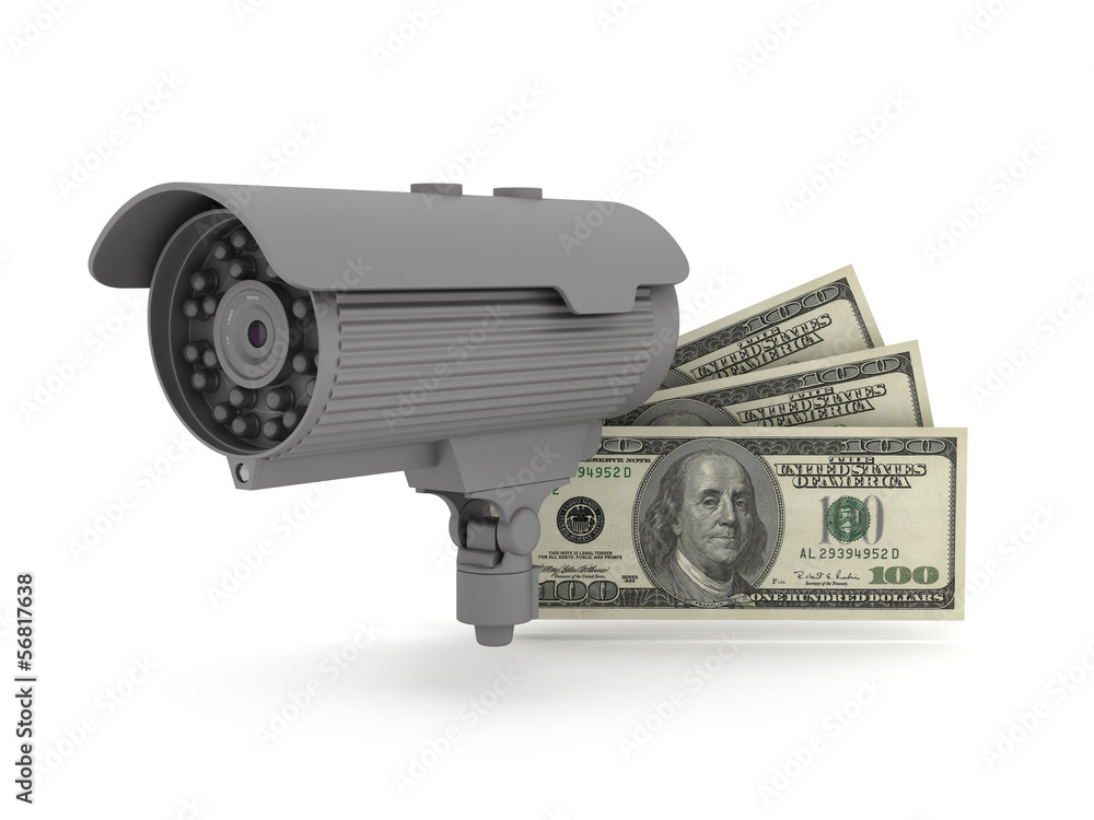 Security - video surveillance camera and dollar bills Security - video surveillance camera and dollar bills
