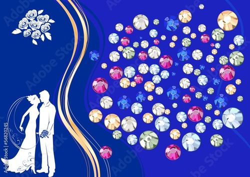 Silhouette of a bride and groom on background with rhinestones