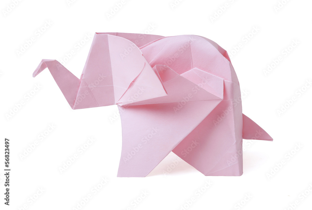 Naklejka premium Origami paper pink elephant