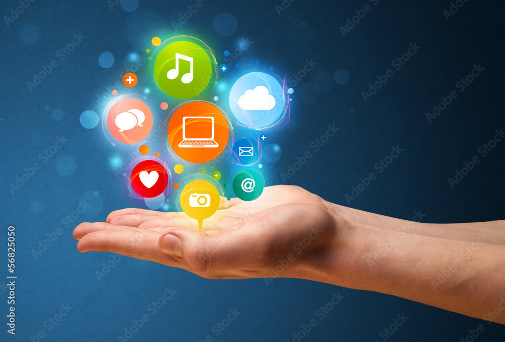 Multimedia icons in the hand of a businessman Multimedia icons in the hand of a businessman