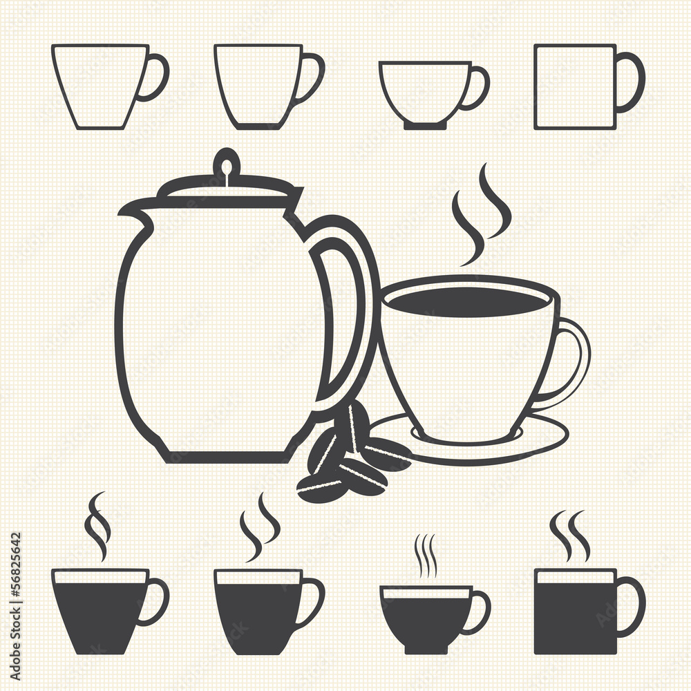 Coffee cup and Tea cup icon set on texture background. Coffee cup and Tea cup icon set on texture background.