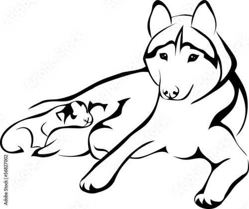 lying dog with puppies