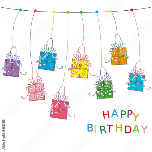 Birthday card with hanging presents