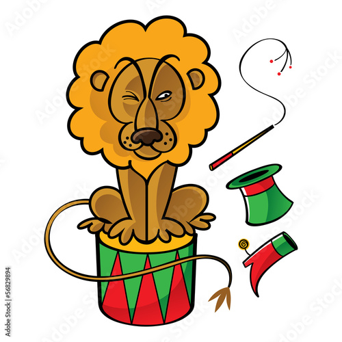Circus lion trainer drum tophat whip boot eat