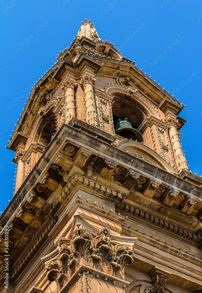 Detail of the tower of Saint Publius church in Floriana, Malta