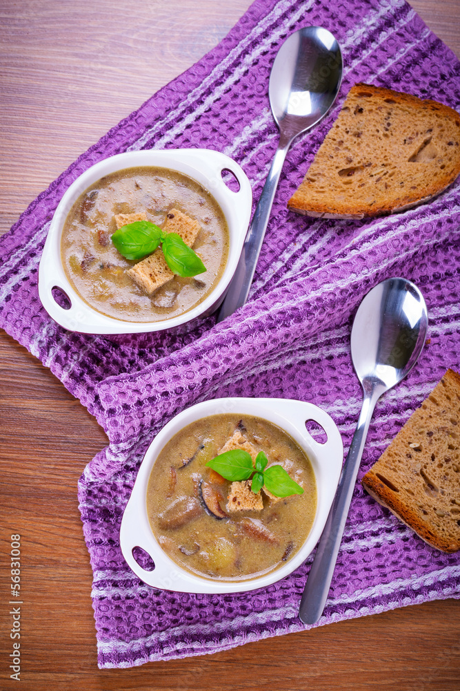 Mushroom soup with potato and croutons Mushroom soup with potato and croutons