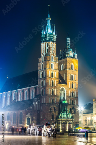 Krakow old city at night St. Mary s Church at night. Krakow Pola