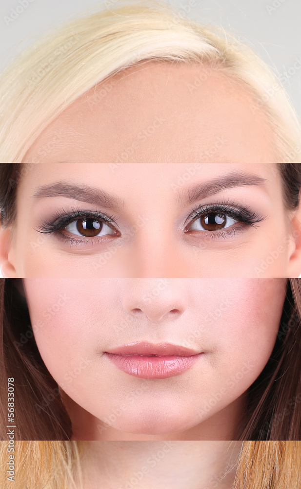 Fototapeta premium Human female face made of several different people,artistic