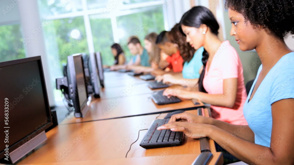 Tutor Multi Ethnic Teenage Students Computer Room Tutor Multi Ethnic Teenage Students Computer Room