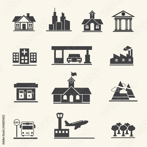 Vector icons set of places.