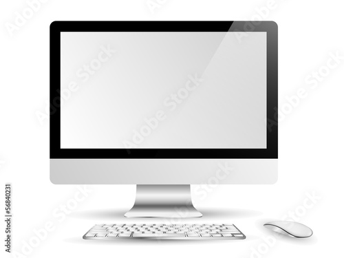 Computer display , Keyboard , Mouse isolated on white