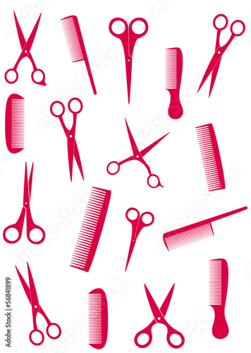 background with isolated pink comb and scissors silhouette