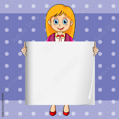 A smiling young lady holding an empty rectangular template
