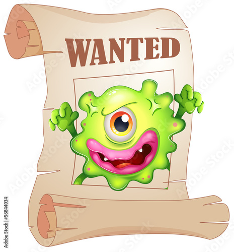 A wanted one-eyed monster in a poster