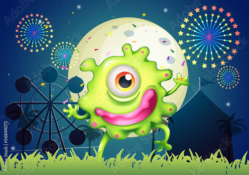A one-eyed green monster at the amusement park