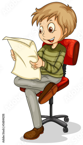 A young man reading a newspaper