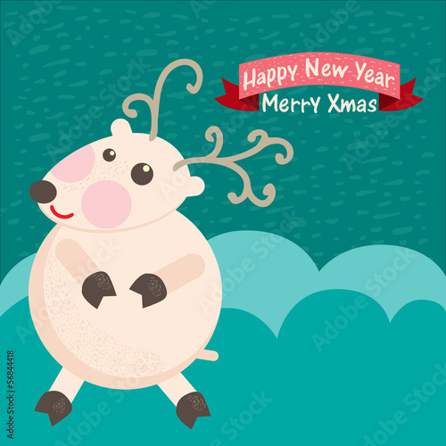 christmas background and greeting card with deer