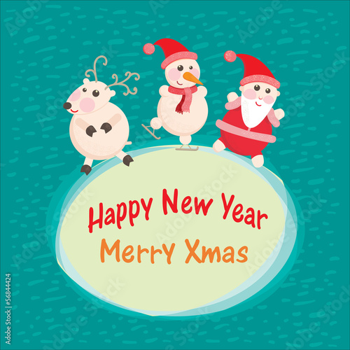 Christmas and New Year Greeting card, Santa Claus with  funny De
