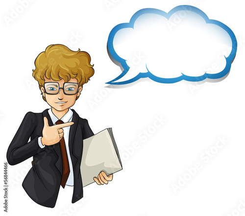 A handsome businessman with an empty cloud template