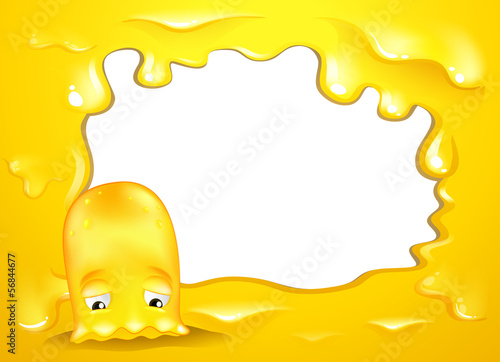 A yellow border design with a sad monster