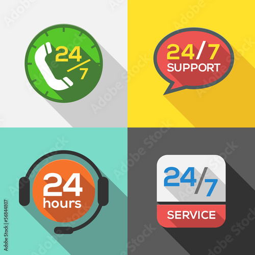 Customer Service 24 hours Support Flat Icon set