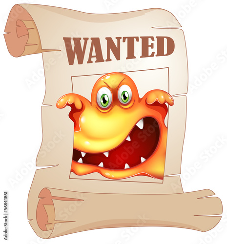 A poster with a wanted monster