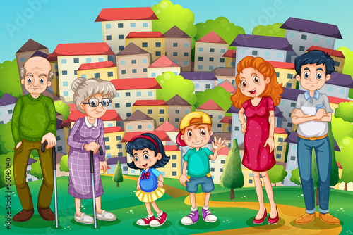 A family at the hilltop across the neighborhood