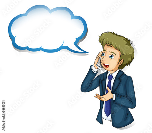 A businessman talking over the phone with an empty callout