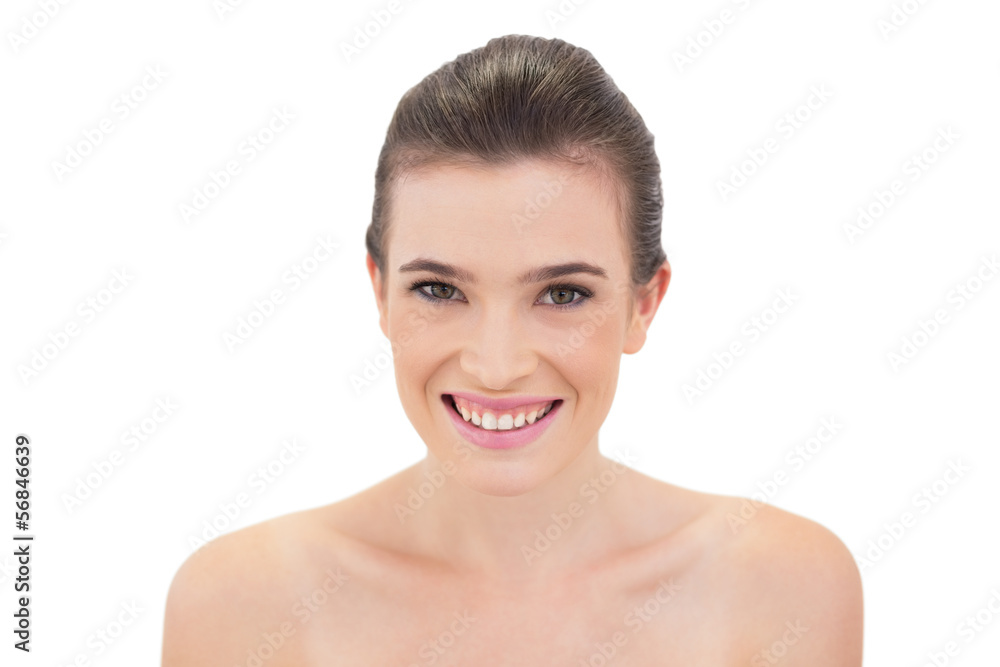 Joyful natural brown haired model looking at camera Joyful natural brown haired model looking at camera